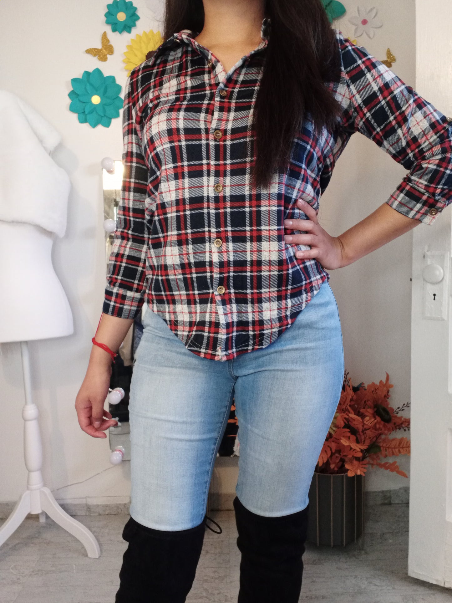 Mireya Plaid Top(Wine)