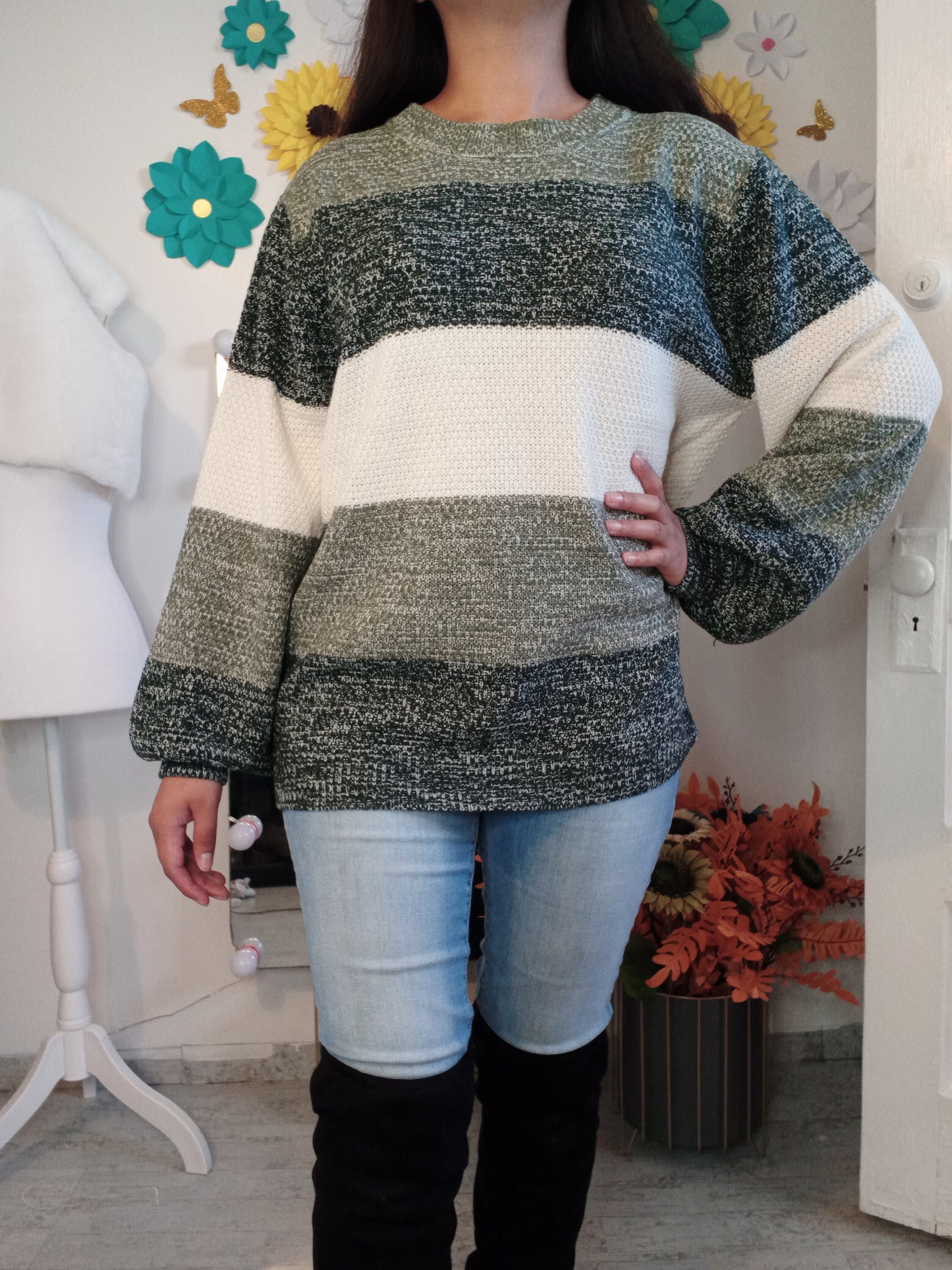 Leticia Color Block Sweater(Hunter Green)